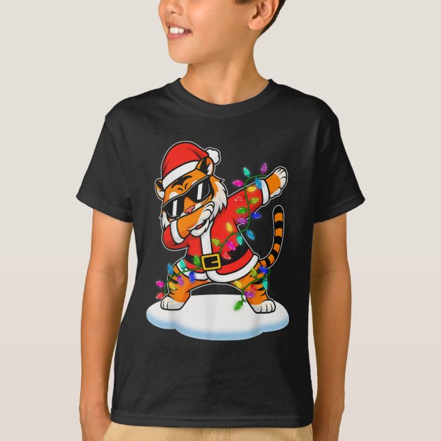 Weihnachts Tiger Dabbing Lichter Weihnachten Weihn T-Shirt (Vorderseite)