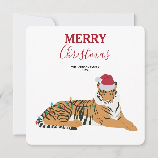 Weihnachts Tiger Funny Animal mit Weihnachtsmannmü (Vorderseite)
