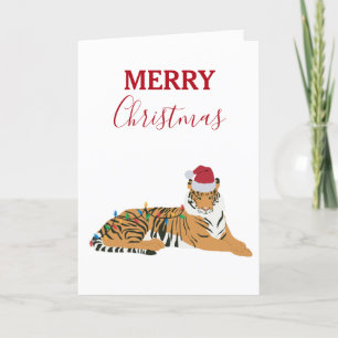 Weihnachts Tiger Funny Animal mit Weihnachtsmannmü Feiertagskarte