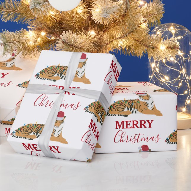 Weihnachts-Tiger Funny Animal mit Weihnachtsmannmü Geschenkpapier (Feiertage)