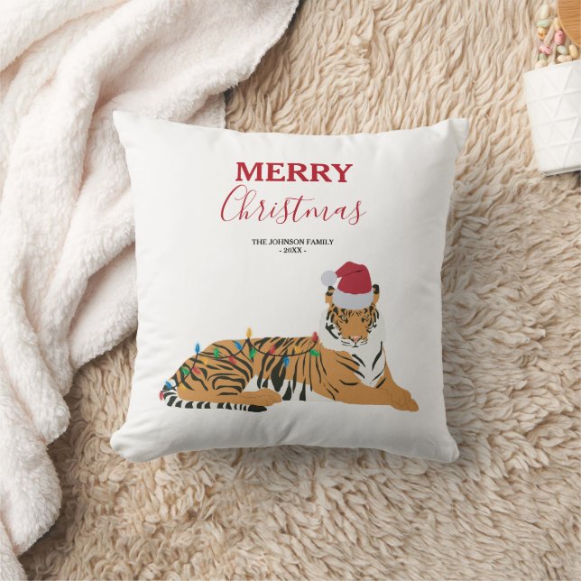 Weihnachts-Tiger Funny Animal mit Weihnachtsmannmü Kissen (Decke)