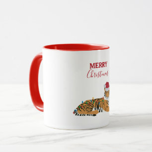 Weihnachts-Tiger Funny Animal mit Weihnachtsmannmü Tasse
