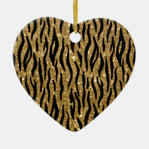 Weihnachts-Tiger-Glitzer Druckherz-Form Keramik Ornament