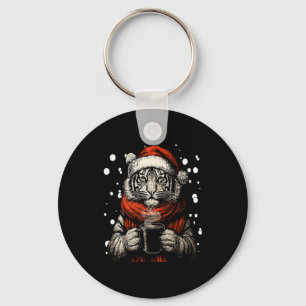 Weihnachts-Tiger mit Santa-Hut Kaffee-Liebhaber Lu Schlüsselanhänger