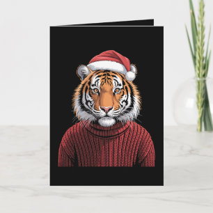 Weihnachts-Tiger-Santa-Hut-Pulli Winter Xmas Karte