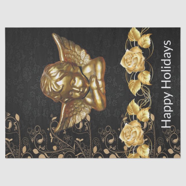 Weihnachts-Tissue Happy Holidays Gold Engel Seidenpapier (Vorderseite)