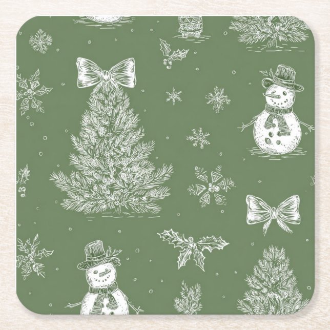 Weihnachts-Toile-Coaster Rechteckiger Pappuntersetzer (Vorderseite)