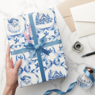 Weihnachts-Toile mit Santa-Rentieren in Blau Geschenkpapier