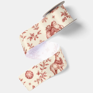 Weihnachts-Toile-Wallpaper, traditionelles Rot und Satinband