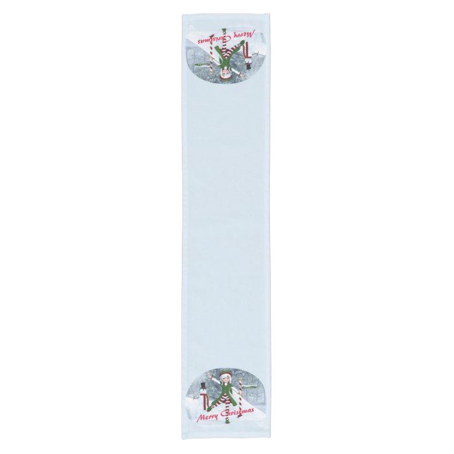 Weihnachts-Toon-Girl im Winterwald Kurzer Tischläufer (Vorderseite)