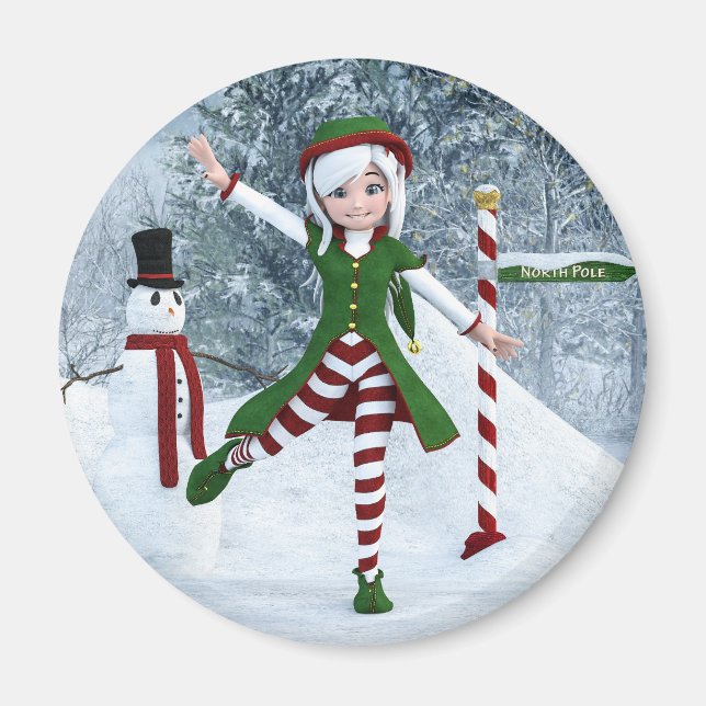 Weihnachts-Toon-Girl im Winterwald Magnet (Vorne)