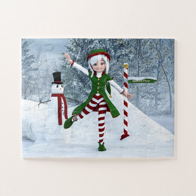 Weihnachts-Toon-Girl im Winterwald Puzzle (Horizontal)