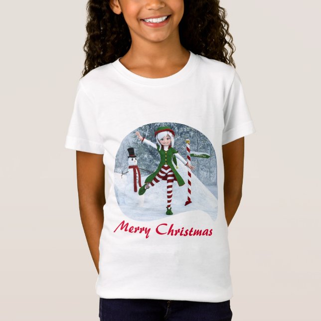 Weihnachts-Toon-Girl im Winterwald T-Shirt (Vorderseite)