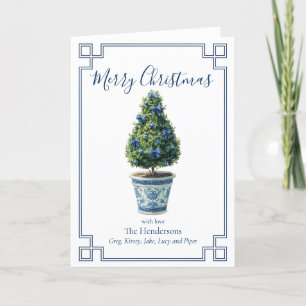 Weihnachts-Topiary-Baum Blau und Weiß Feiertagskarte