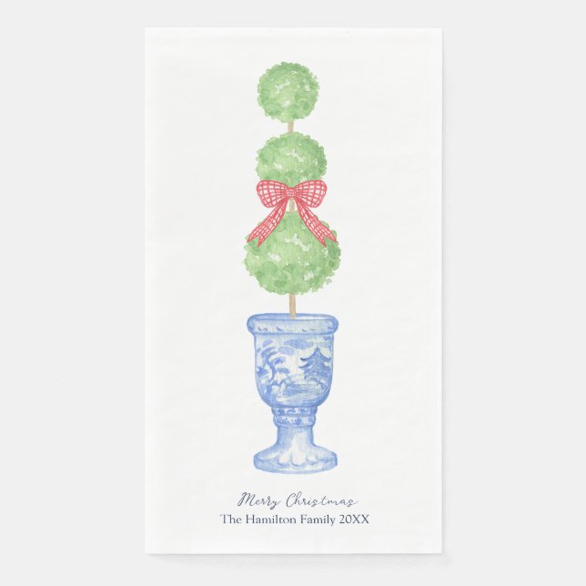 Weihnachts-Topiary Coquette Chinoiserie Gasttuch Serviette (Vorderseite)