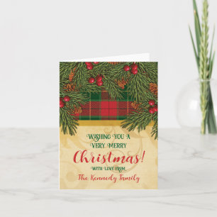 Weihnachts-traditioneller Karo-Tartan-Kranz-Foto Karte