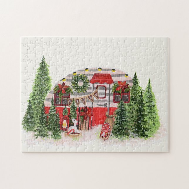 Weihnachts-Trailer-Campingplatz Outdoorsy-Thema Puzzle (Horizontal)