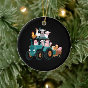Weihnachts-Traktor-Farm Lustiger Feiertag  Keramik Ornament