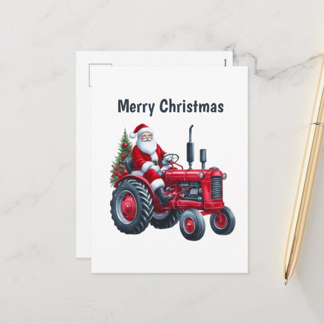 Weihnachts-Traktor Feiertagspostkarte (Vorderseite/Rückseite Beispiel)
