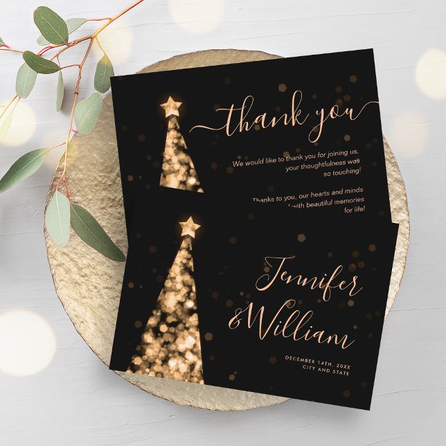 Weihnachts-Tree Gold-Hochzeit Dankeschön-Karte Begleitkarte (Festive Xmas Tree Gold Wedding Thank You Card)