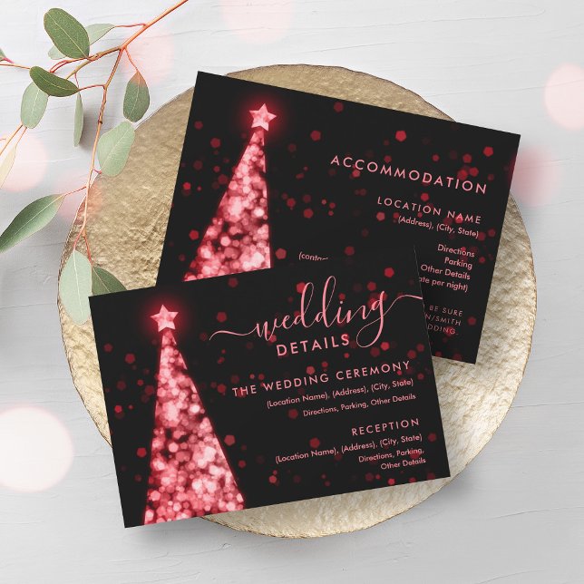 Weihnachts-Tree Red Black Wedding Details Card Einladung (Festive Xmas Tree Red Black Wedding Details Card)