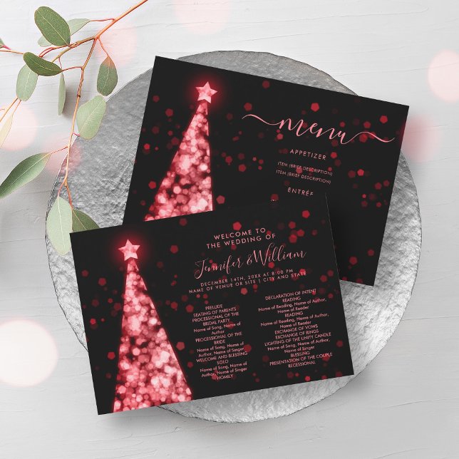 Weihnachts-Tree Red Black Wedding Menü Programm (Festive Xmas Tree Red Black Wedding Menu Program)
