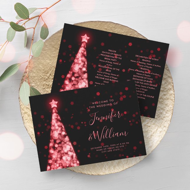 Weihnachts-Tree Red Black Wedding Programm (Festive Xmas Tree Red Black Wedding Program)
