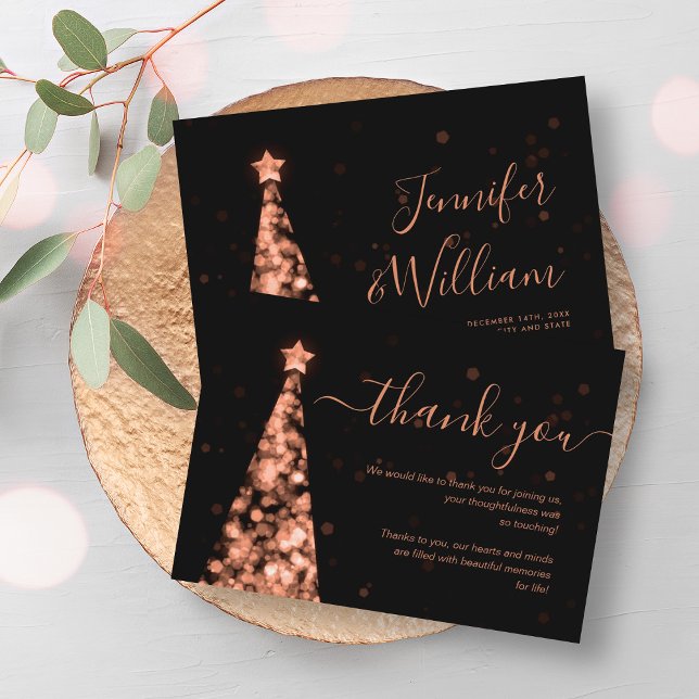 Weihnachts-Tree-Rose Gold-Hochzeit Dankeschön-Kart Begleitkarte (Festive Xmas Tree Rose Gold Wedding Thank You Card)