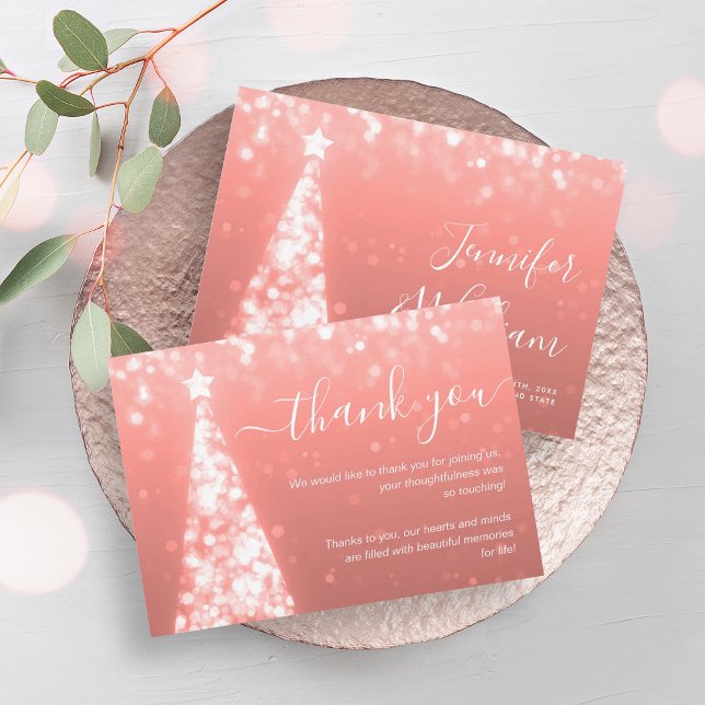 Weihnachts-Tree-Rose Gold-Hochzeit Dankeschön-Kart Einladung (Festive Xmas Tree Rose Gold Wedding Thank You Card)