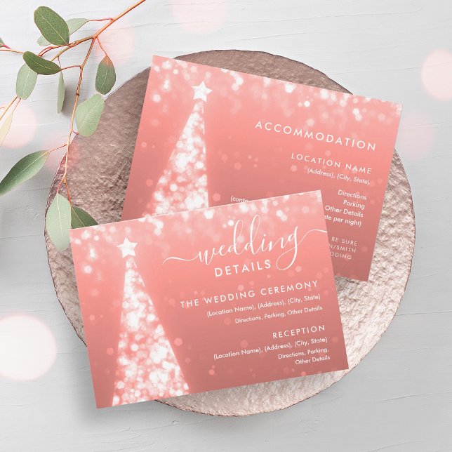 Weihnachts-Tree-Rose Gold Wedding Details Card Einladung (Festive Xmas Tree Rose Gold Wedding Details Card)