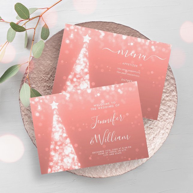 Weihnachts-Tree-Rose Gold Wedding Menu Einladung (Festive Xmas Tree Rose Gold Wedding Menu Invitation)