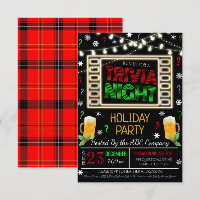 Weihnachts-Trivia-Night-Party Einladung (Vorne/Hinten)