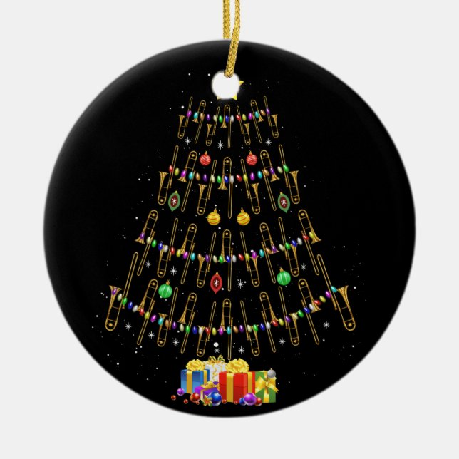 Weihnachts-Trombone-Spieler spendet Weihnachtsbaum Keramik Ornament (Vorne)