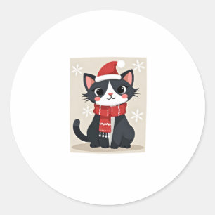 Weihnachts-Tuxedo-Katze-Santa-Schal-Hässlich-Weihn Runder Aufkleber