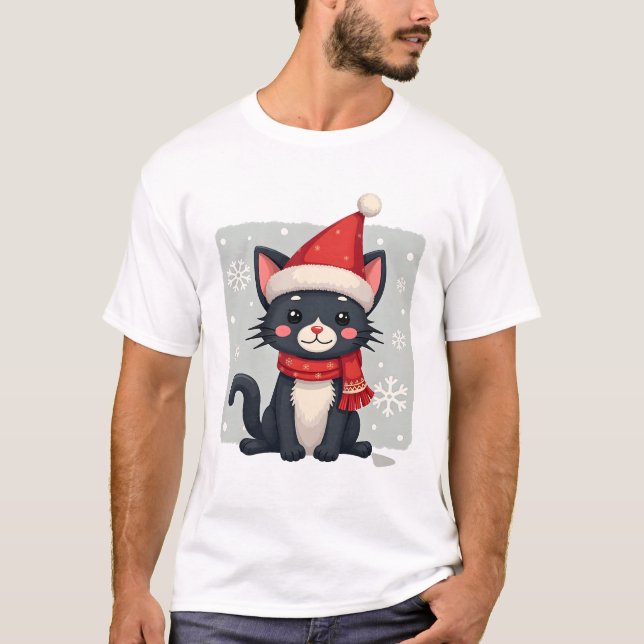 Weihnachts-Tuxedo-Katze Santa-Schal Hässlich Xmas  T-Shirt (Vorderseite)