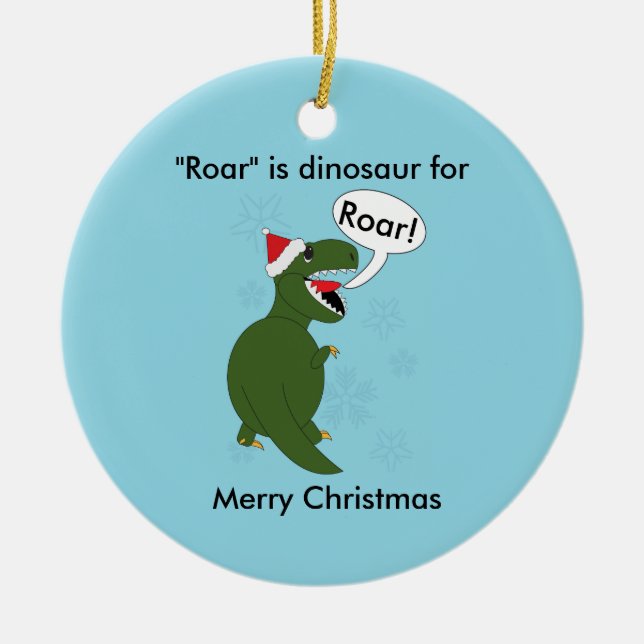 Weihnachts Tyrannosaurus Rex Dinosaurier Blue Cust Keramikornament (Vorne)