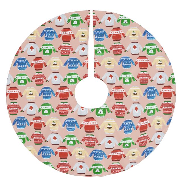 Weihnachts Ugly Pulli Pink Polyester Weihnachtsbaumdecke (Vorderseite)