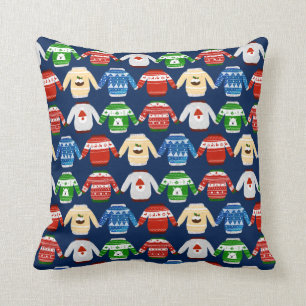 Weihnachts Ugly Sweater Blue Kissen