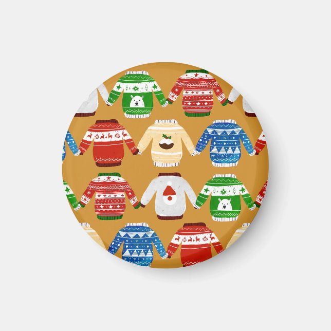 Weihnachts Ugly Sweater Gold Magnet (Vorne)