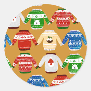 Weihnachts Ugly Sweater Gold Runder Aufkleber