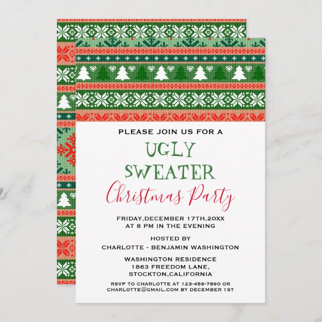 Weihnachts Ugly Sweater Party Einladung (Vorne/Hinten)