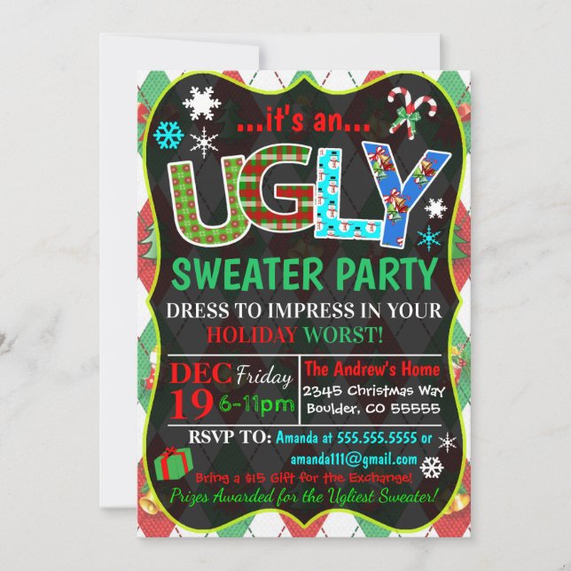 Weihnachts Ugly Sweater Party Einladung (Vorderseite)