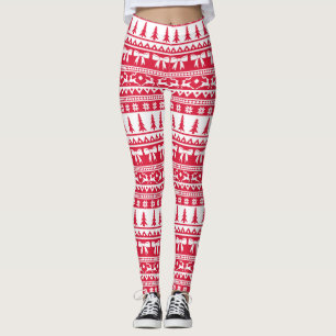 Weihnachts Ugly Sweater Strick Muster in Rot & Wei Leggings