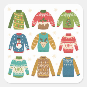 Weihnachts-Ugly-Sweaters Quadratischer Aufkleber