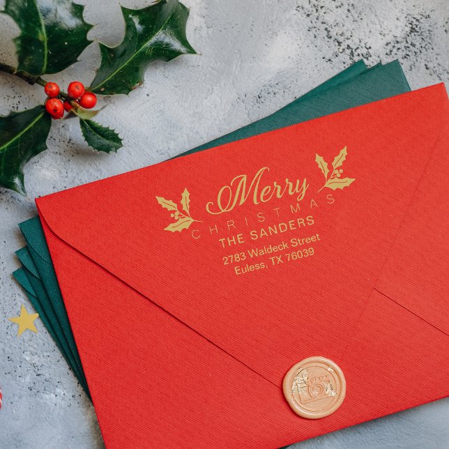 Weihnachts- und Holly-Whimsical-Script-Rücksendead Gummistempel (Von Creator hochgeladen)