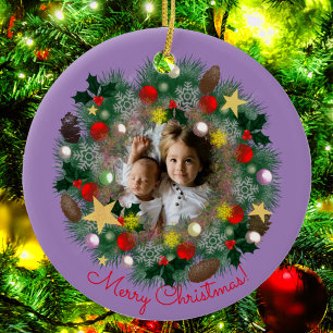 Weihnachts- und Neujahrsgrüße, Foto im Kranz Keramik Ornament