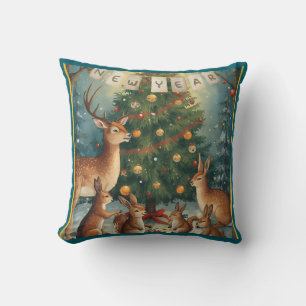 Weihnachts- und Neujahrsmotiv mit Waldtieren Kissen
