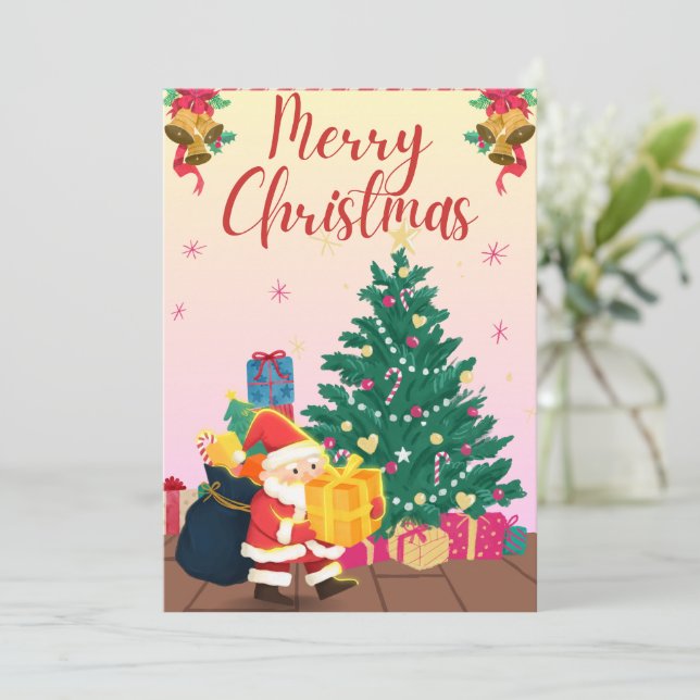 Weihnachts- und Weihnachtsbaum - Begrüßungskarte Einladung (Stehend Vorderseite)