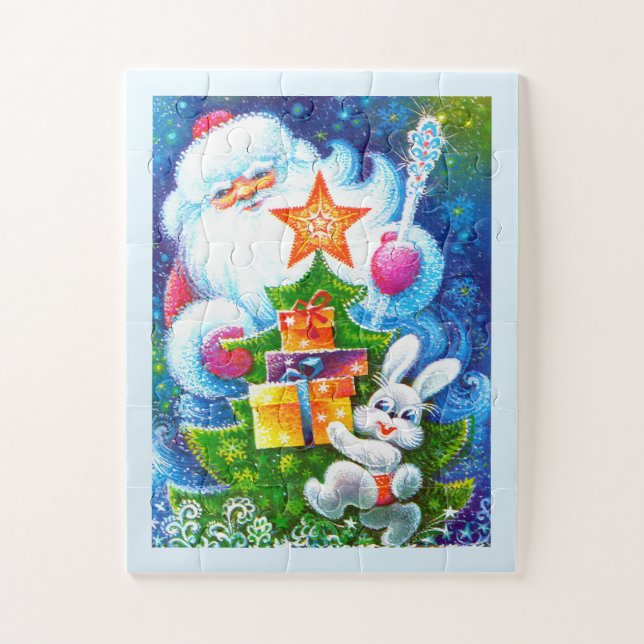 Weihnachts- und Weihnachtsbunny-Vintage Kunst Puzzle (Vertikal)