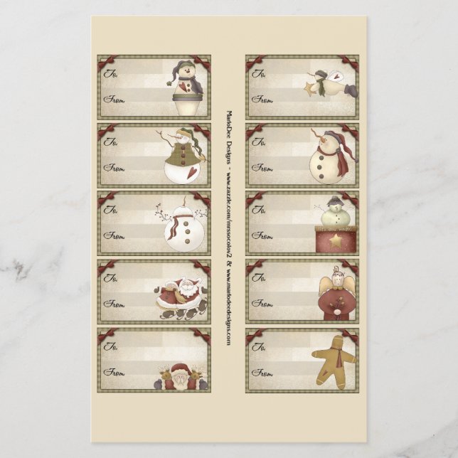 Weihnachts- und WintergeschenkTags auf einem Blatt (Vorne)